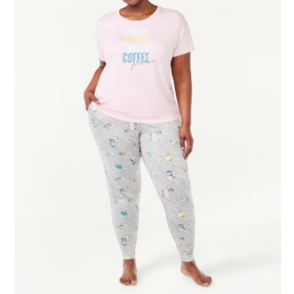 JoySpun Women's Size XL (16-18) Joggers Pajama Set "Coffee Please" Lounge Set - Picture 2 of 6